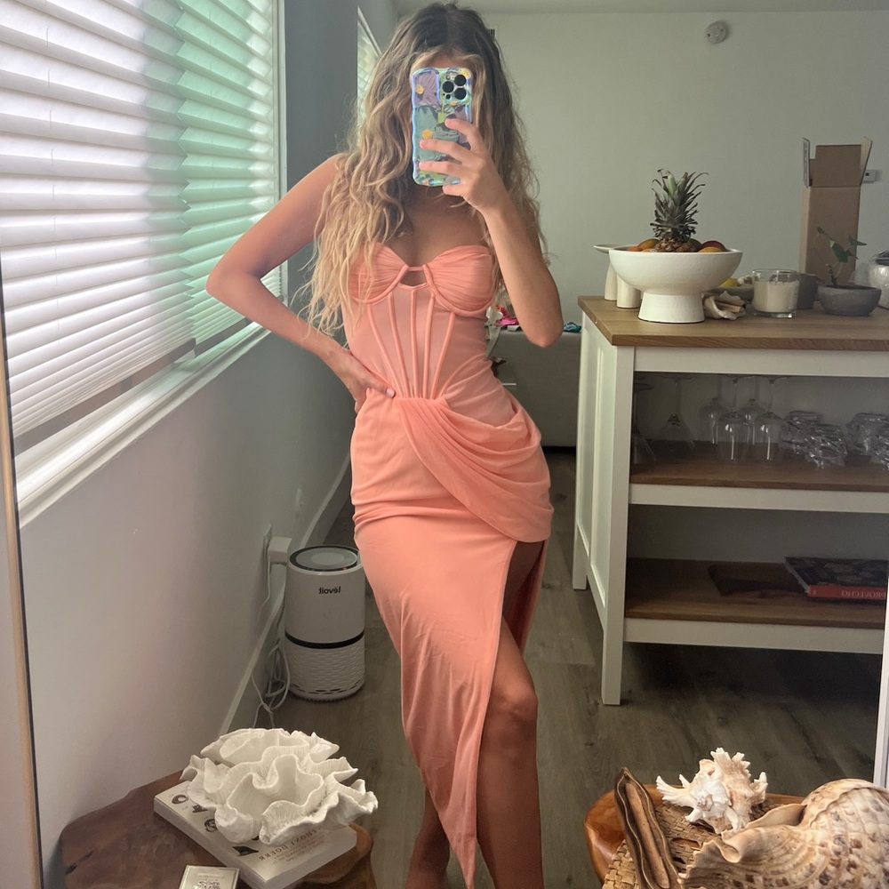 Draped Corset Maxi Dress Pink